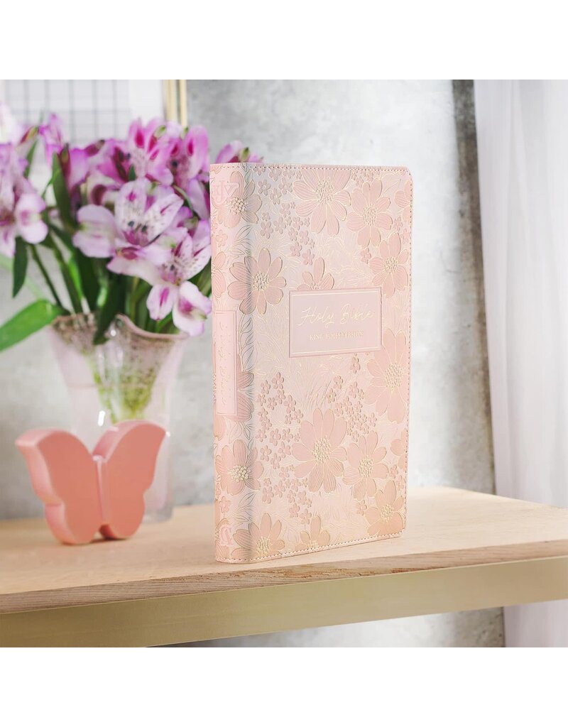 Pale Pink Floral Faux Leather King James Version Deluxe Gift Bible with Thumb Index