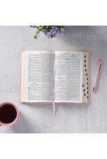 Pale Pink Floral Faux Leather King James Version Deluxe Gift Bible with Thumb Index