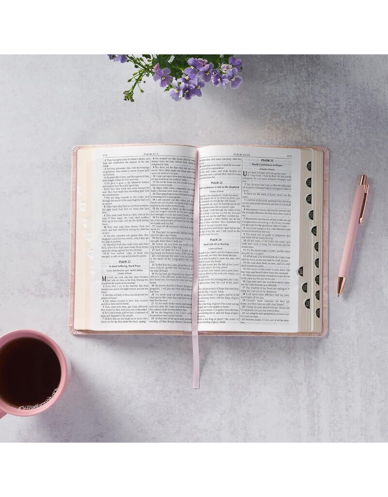 Pale Pink Floral Faux Leather King James Version Deluxe Gift Bible with Thumb Index
