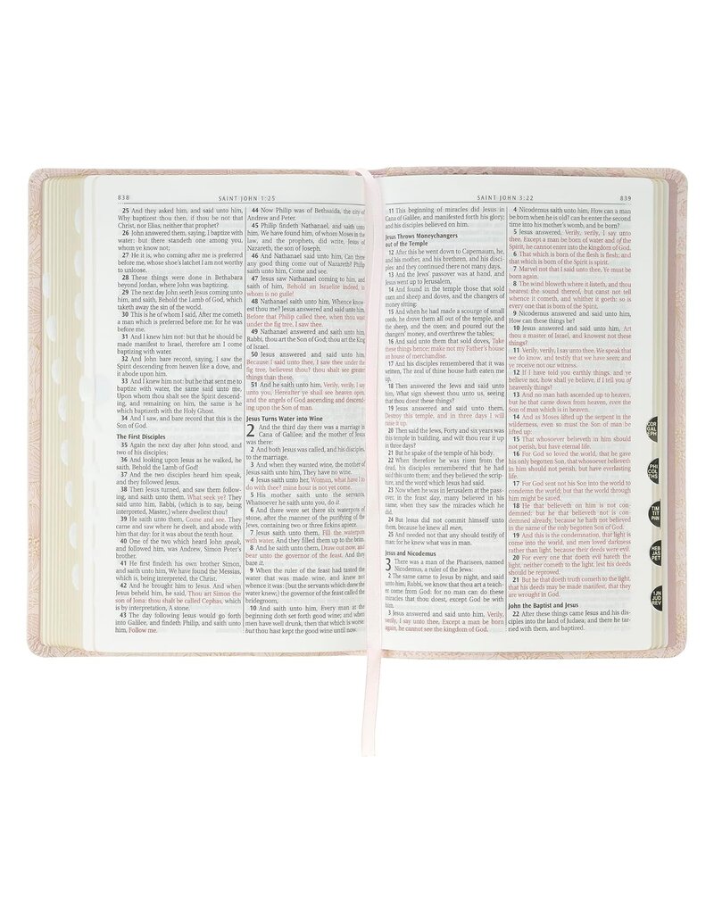 Pale Pink Floral Faux Leather King James Version Deluxe Gift Bible with Thumb Index