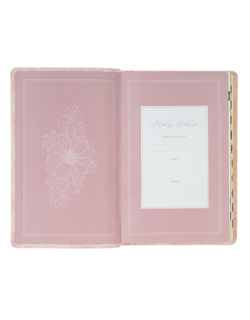 Pale Pink Floral Faux Leather King James Version Deluxe Gift Bible with Thumb Index