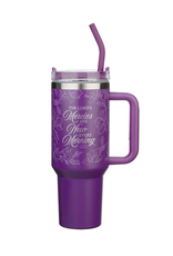 New Mercies Purple Floral 40 oz Stainless Steel Tumbler with Straw - Lamentations 3:22-23