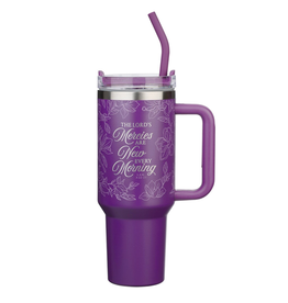 New Mercies Purple Floral 40 oz Stainless Steel Tumbler with Straw - Lamentations 3:22-23