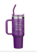New Mercies Purple Floral 40 oz Stainless Steel Tumbler with Straw - Lamentations 3:22-23