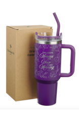 New Mercies Purple Floral 40 oz Stainless Steel Tumbler with Straw - Lamentations 3:22-23