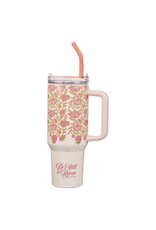 Be Still and Know Pink Spring Floral 40 Oz Tumbler with Reusable Straw - Psalm 46:10