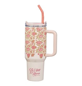 Be Still and Know Pink Spring Floral 40 Oz Tumbler with Reusable Straw - Psalm 46:10