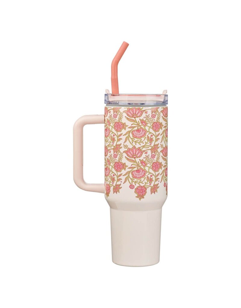 Be Still and Know Pink Spring Floral 40 Oz Tumbler with Reusable Straw - Psalm 46:10