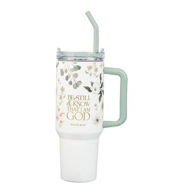 Be Still Teal Meadow 40 Oz Tumbler with Reusable Straw - Psalm 46:10