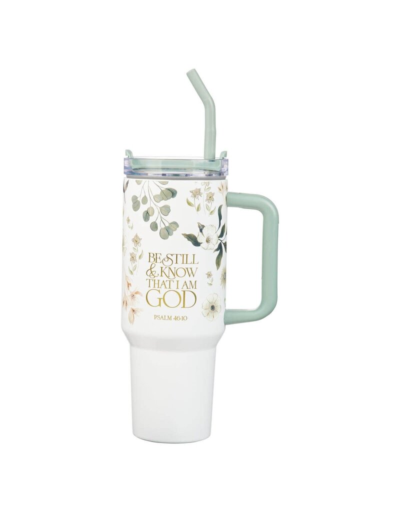 Be Still Teal Meadow 40 Oz Tumbler with Reusable Straw - Psalm 46:10