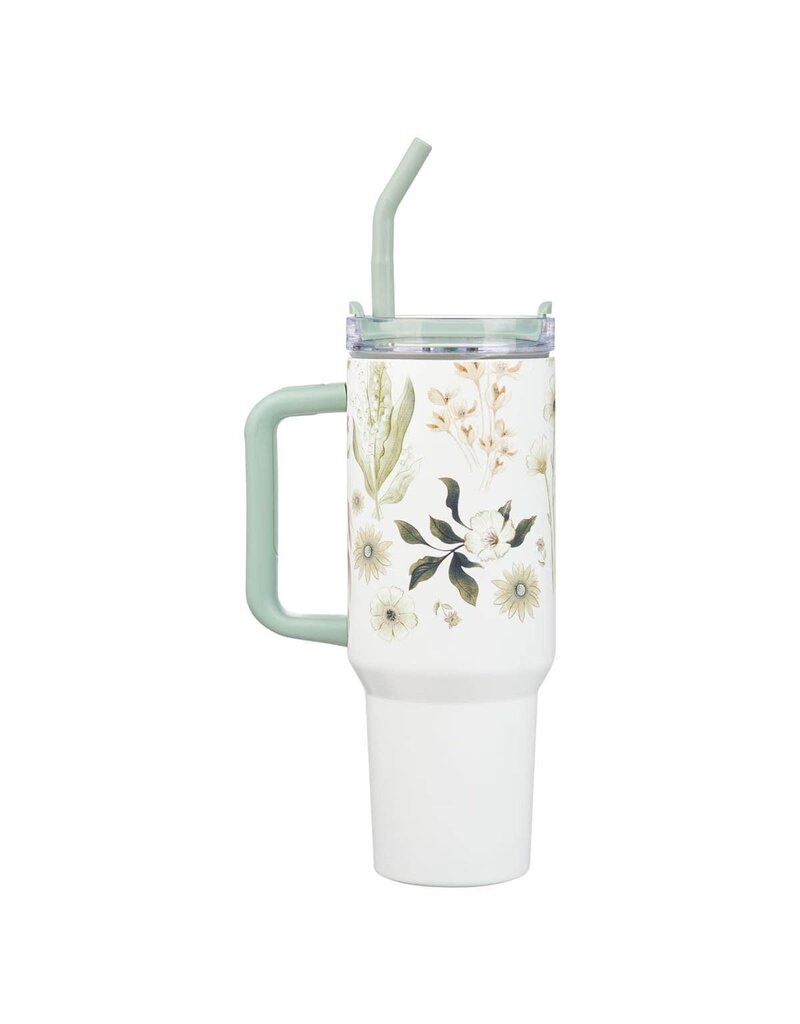 Be Still Teal Meadow 40 Oz Tumbler with Reusable Straw - Psalm 46:10