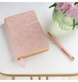Blush Pink Floral Faux Leather Compact King James Version Bible
