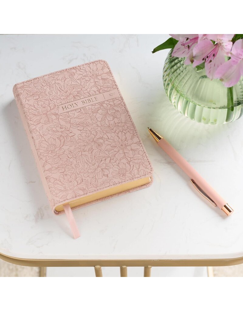 Blush Pink Floral Faux Leather Compact King James Version Bible