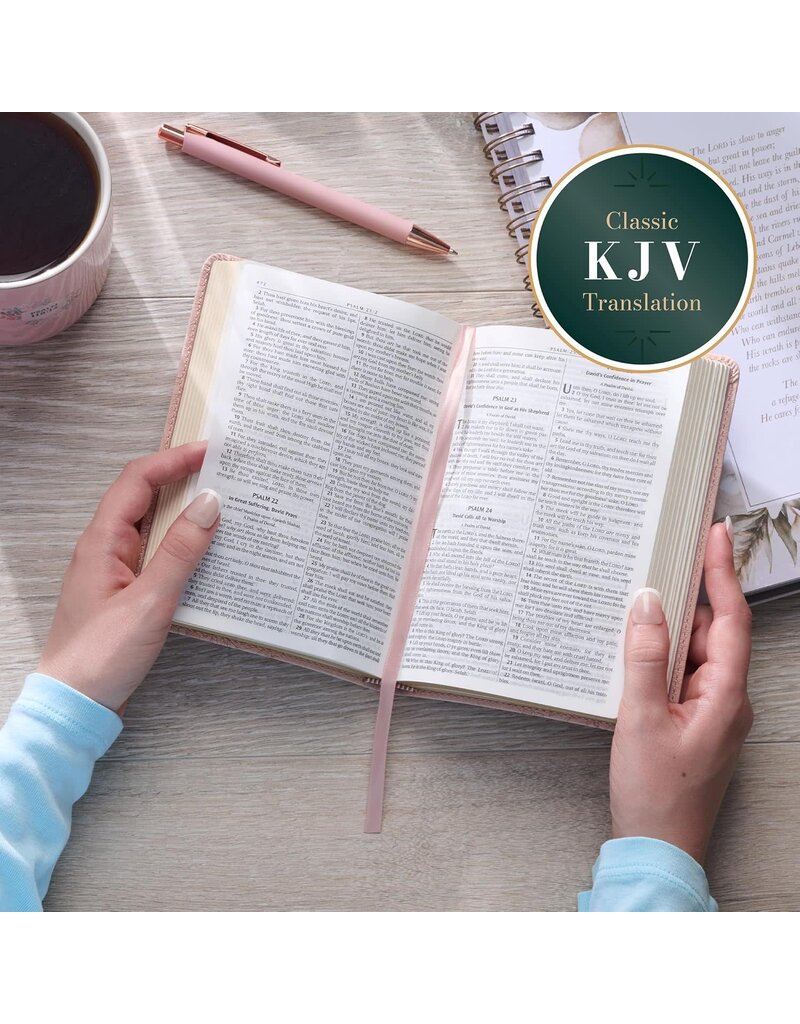 Blush Pink Floral Faux Leather Compact King James Version Bible