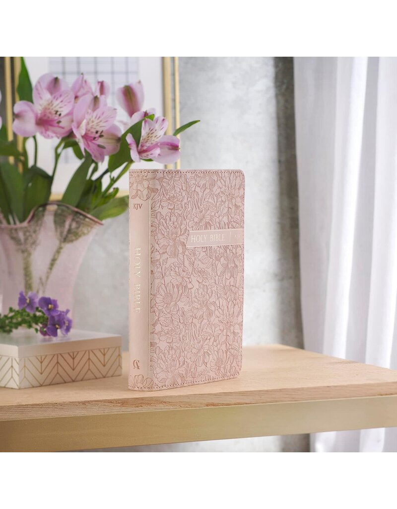 Blush Pink Floral Faux Leather Compact King James Version Bible
