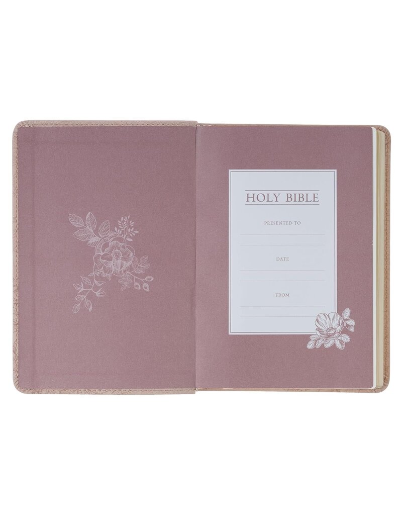Blush Pink Floral Faux Leather Compact King James Version Bible
