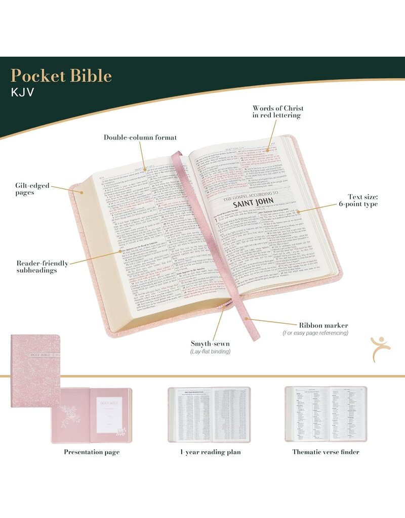 Blush Rose Faux Leather Floral King James Version Pocket Bible
