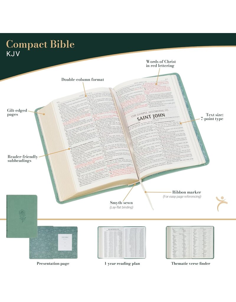Teal Bloom Faux Leather Compact King James Version Bible