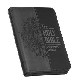 Gray Lion Faux Leather King James Version Pocket Bible with Zipper Closure