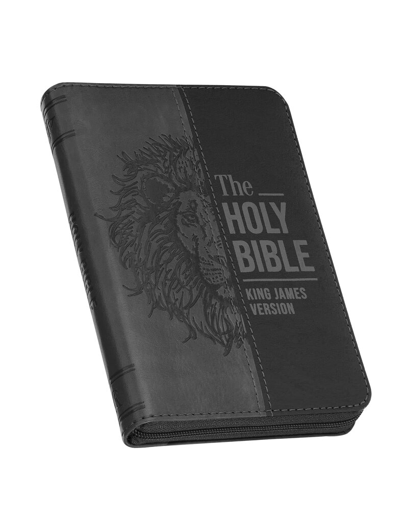 Gray Lion Faux Leather King James Version Pocket Bible with Zipper Closure