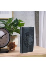 Gray Lion Faux Leather King James Version Pocket Bible with Zipper Closure