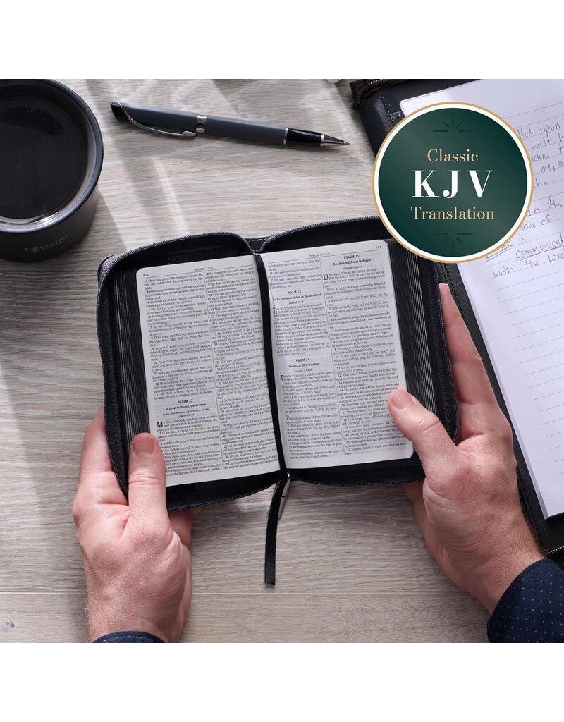 Gray Lion Faux Leather King James Version Pocket Bible with Zipper Closure