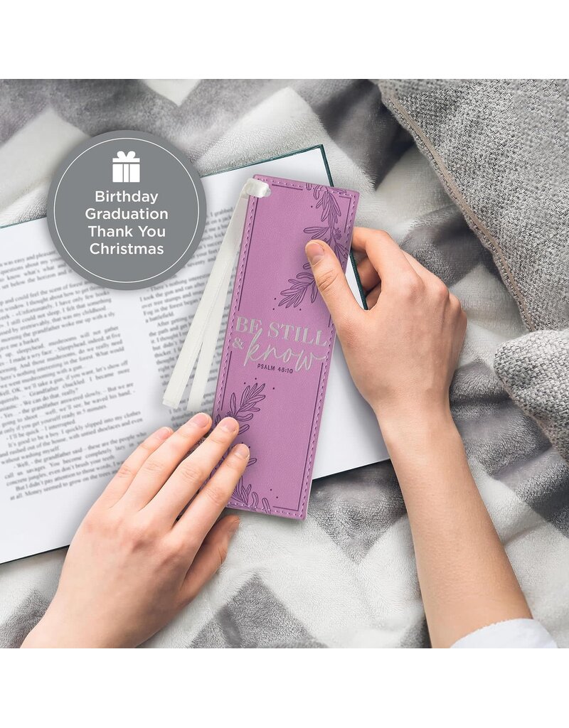 Be Still and Know Lilac Faux Leather Bookmark - Psalm 46:10