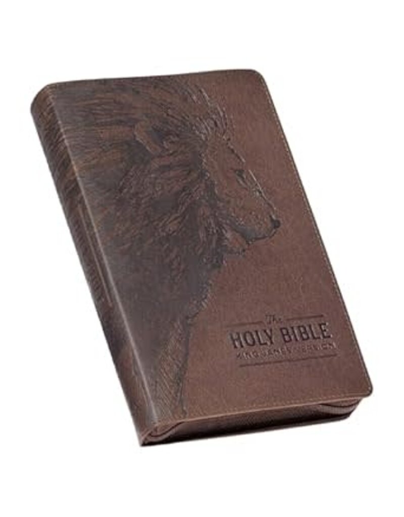 Walnut Brown Faux Leather King James Version Deluxe Gift Bible with Thumb Index and Zippered Closure