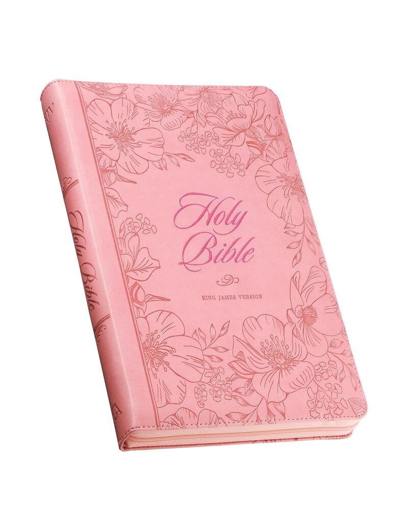 Sunrise Pink Faux Leather Large Print Thinline King James Version Bible with Zippered Closure and Thumb Index