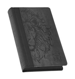 Black and Gray Lion Faux Leather Hardcover Compact King James Version Bible