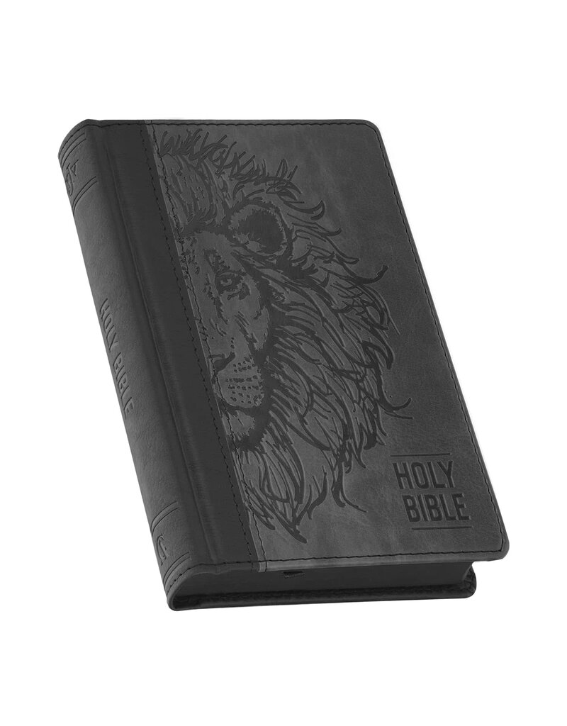 Black and Gray Lion Faux Leather Hardcover Compact King James Version Bible