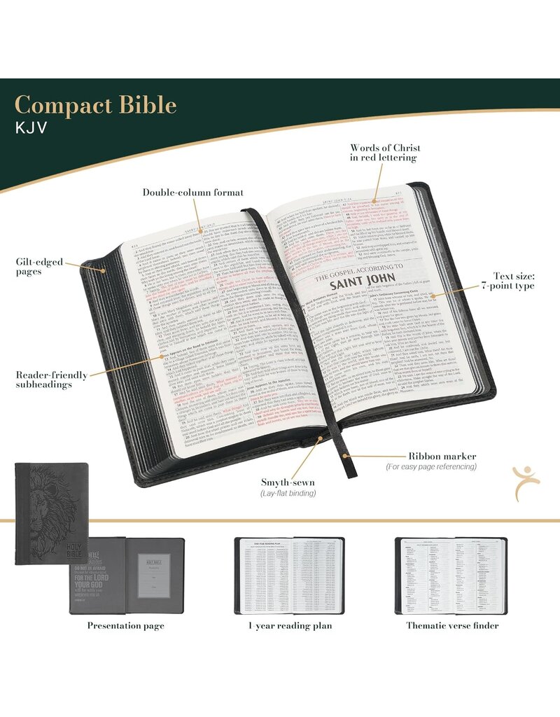 Black and Gray Lion Faux Leather Hardcover Compact King James Version Bible