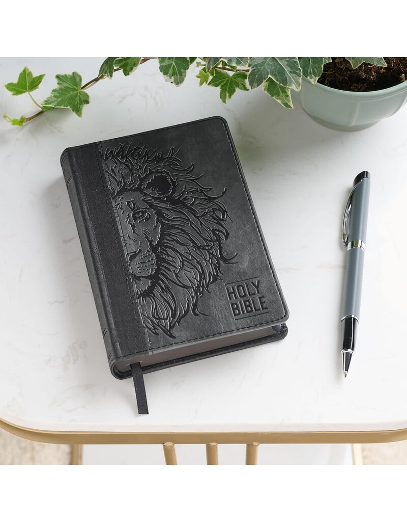 Black and Gray Lion Faux Leather Hardcover Compact King James Version Bible