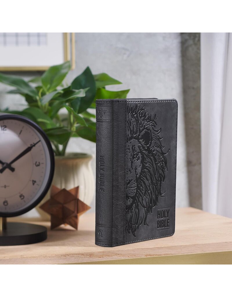 Black and Gray Lion Faux Leather Hardcover Compact King James Version Bible