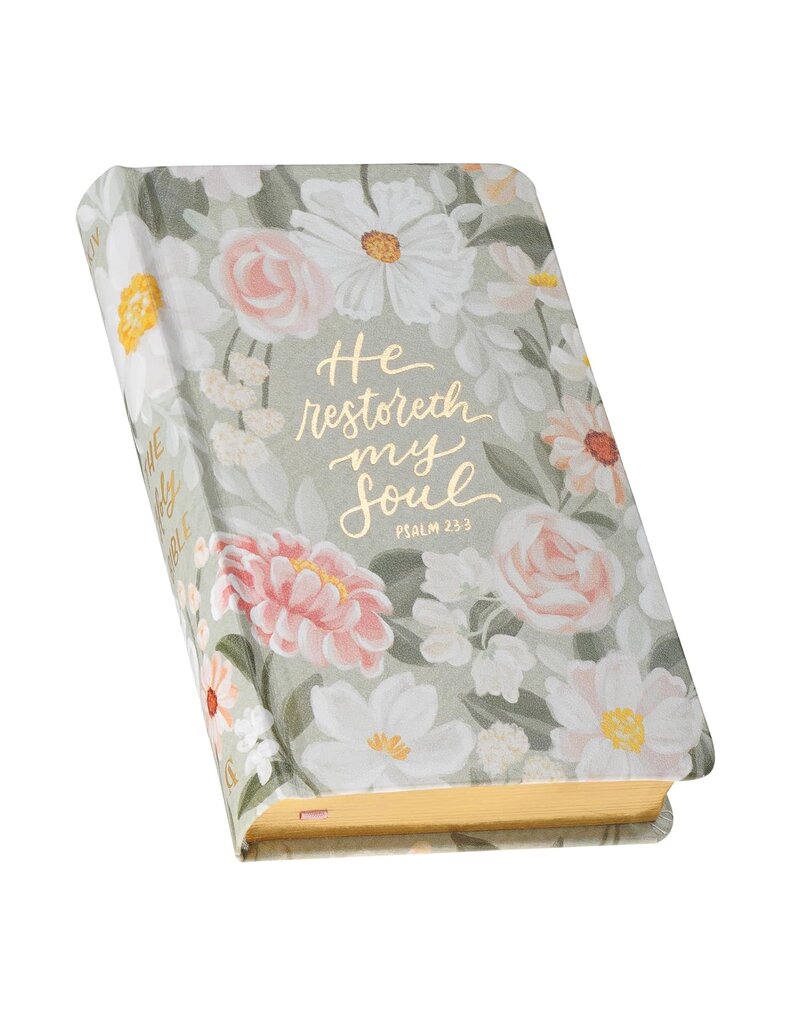 Lichen Gray Floral Faux Leather Hardcover King James Version Bible - Psalm 23:3