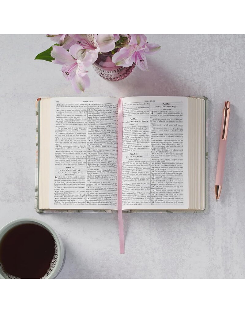 Lichen Gray Floral Faux Leather Hardcover King James Version Bible - Psalm 23:3