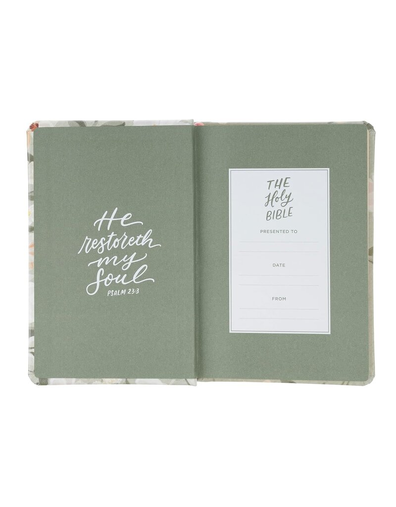 Lichen Gray Floral Faux Leather Hardcover King James Version Bible - Psalm 23:3
