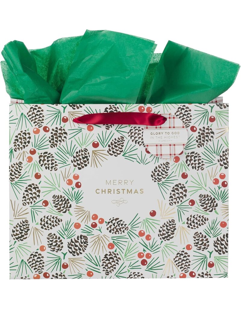 Merry Christmas Pinecone Large Landscape Gift Bag