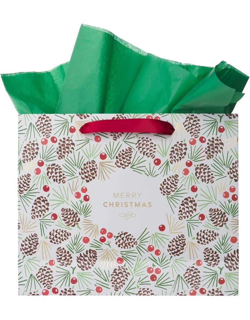 Merry Christmas Pinecone Large Landscape Gift Bag