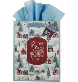 Glory to God Winter Village Large Portrait Gift Bag - Luke 2:14