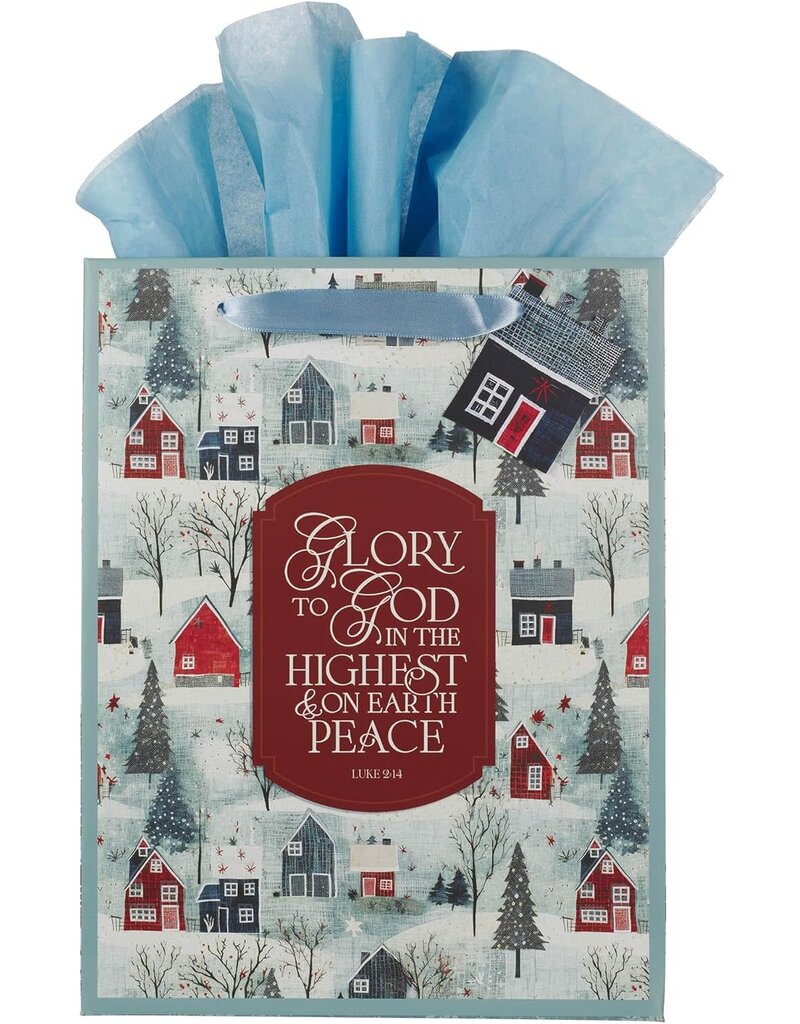 Glory to God Winter Village Large Portrait Gift Bag - Luke 2:14