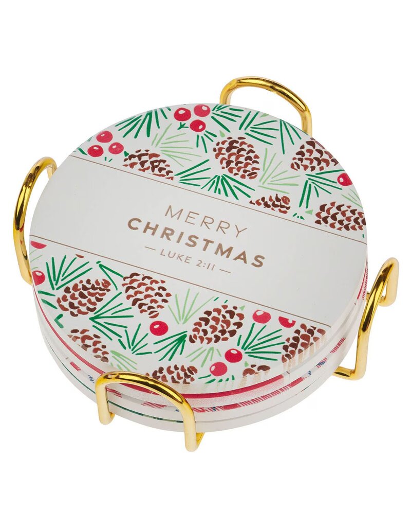 Merry Christmas Ceramic Coaster Set
