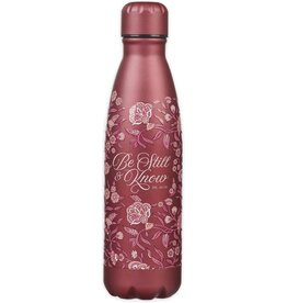 Be Still Metallic Raisin Plum Floral Stainless Steel Water Bottle - Psalm 46:10