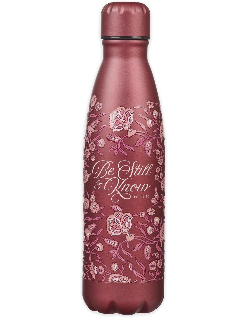 Be Still Metallic Raisin Plum Floral Stainless Steel Water Bottle - Psalm 46:10