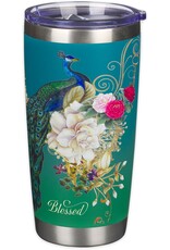 Blessed Blue Peacock Stainless Steel Travel Tumbler - Jeremiah 17:7