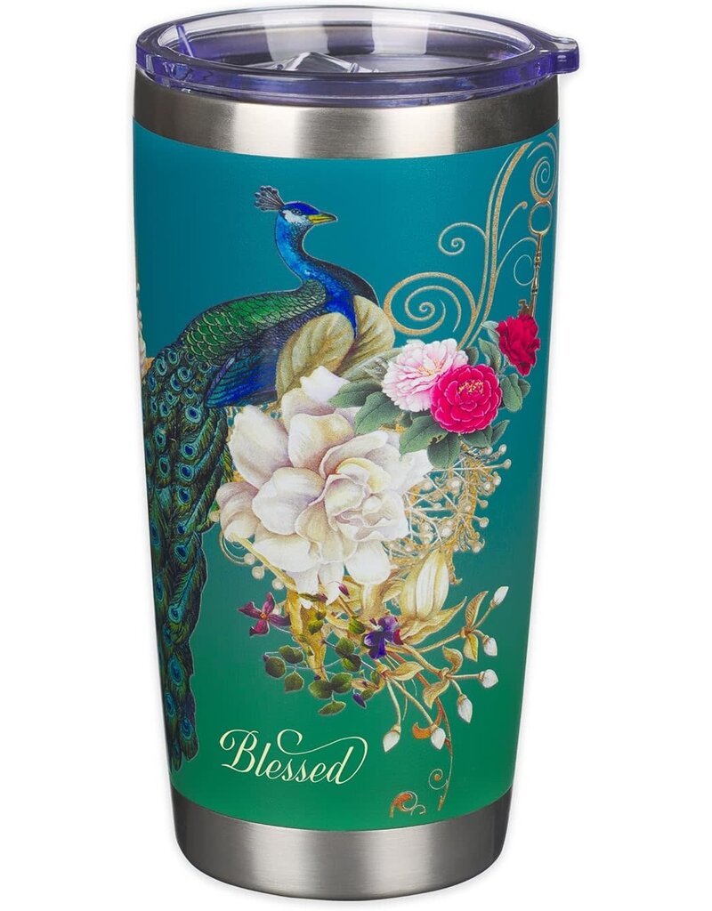 Blessed Blue Peacock Stainless Steel Travel Tumbler - Jeremiah 17:7