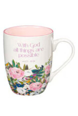 With God Things Are Possible Pink Floral Ceramic Coffee Mug - Matthew 19:26