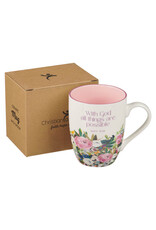 With God Things Are Possible Pink Floral Ceramic Coffee Mug - Matthew 19:26