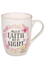 Walk By Faith Not Sight Pink Wreath Ceramic Coffee Mug - 2 Corinthians 5:7