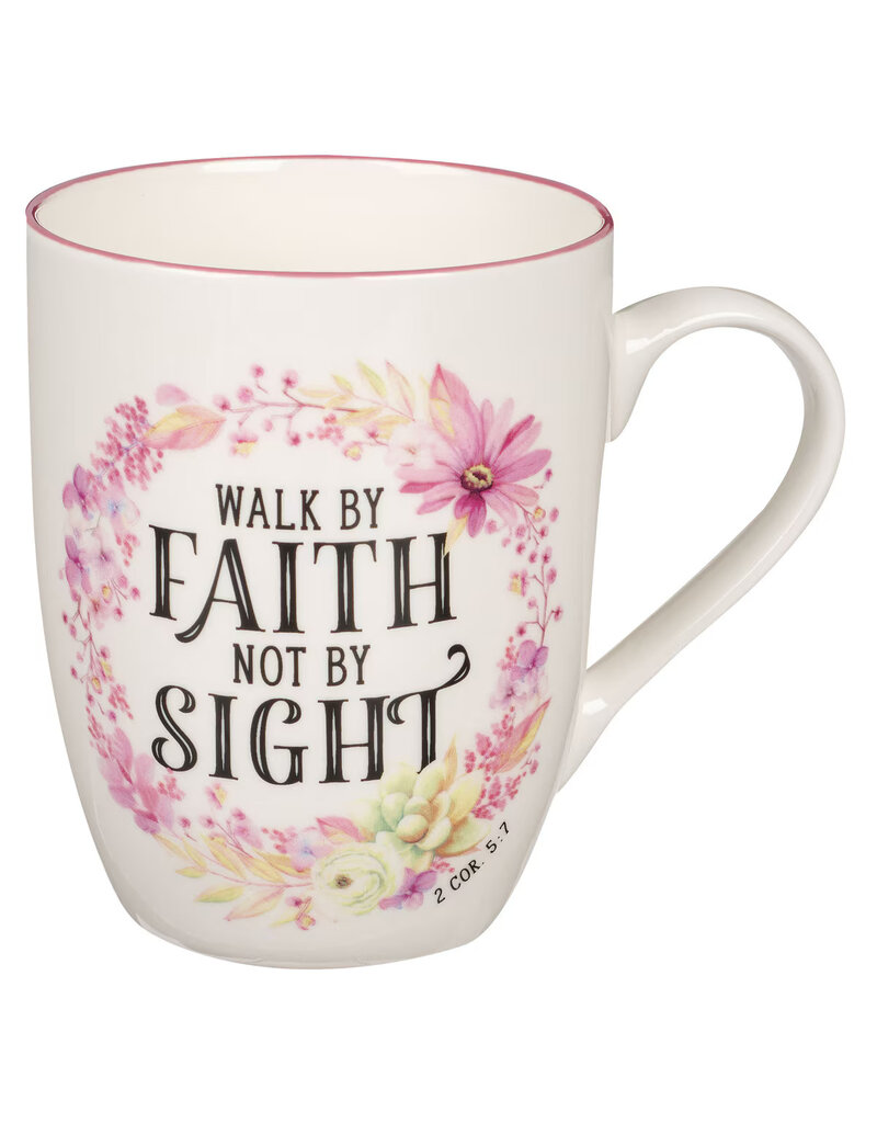 Walk By Faith Not Sight Pink Wreath Ceramic Coffee Mug - 2 Corinthians 5:7